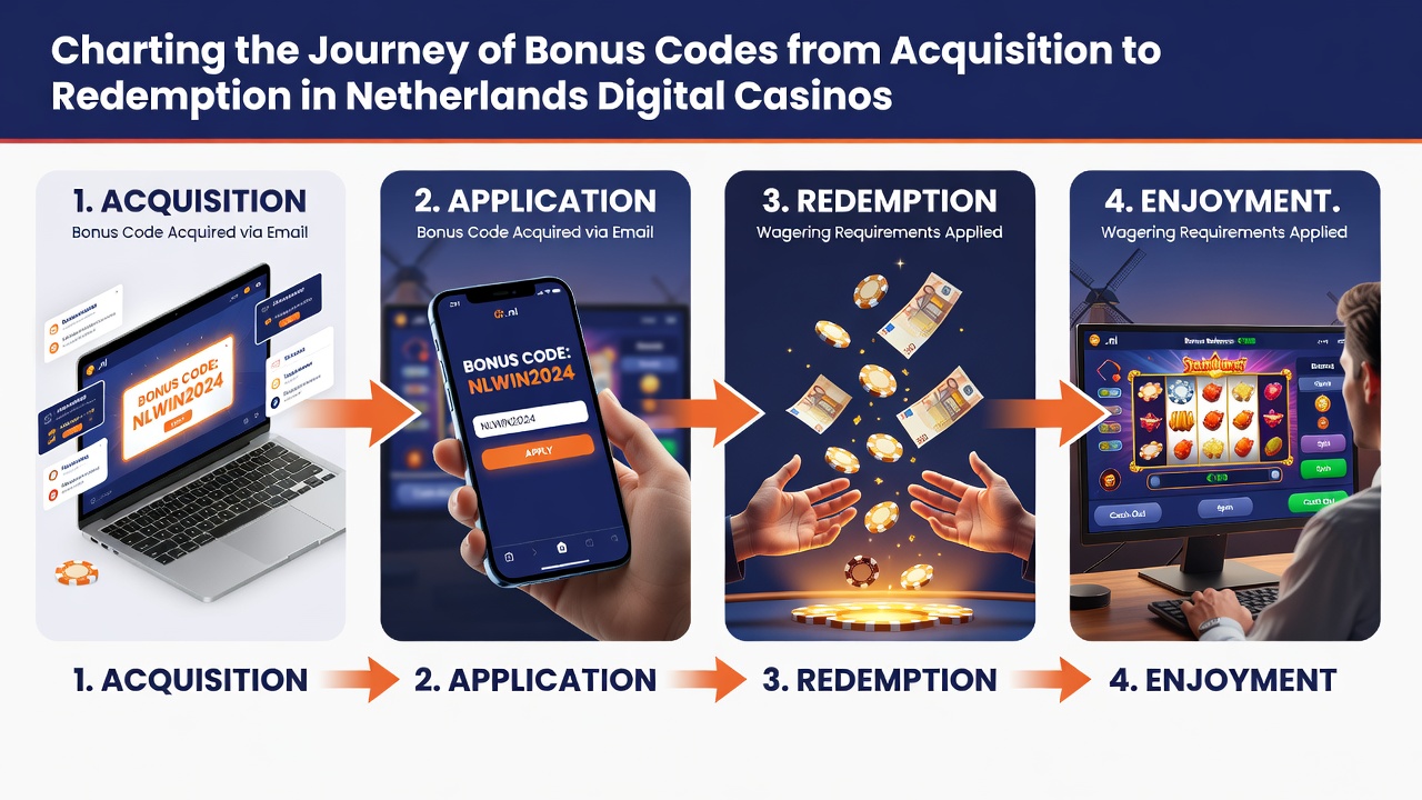 Diagram van de inwisselingsfase waarbij bonuscodes worden omgezet in speeltegoed met verificatiestappen in Nederlandse casino interfaces